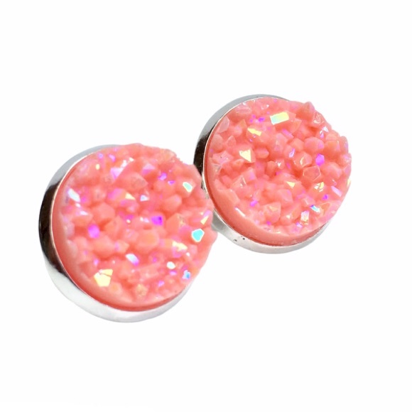 3 for 15🎀 Peachy Pink faux druzy earrings - Picture 3 of 6